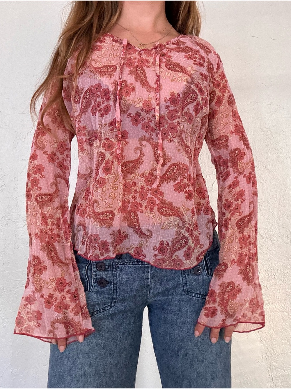 Xhilaration Y2K Paisley Sheer Long-Sleeve Blouse